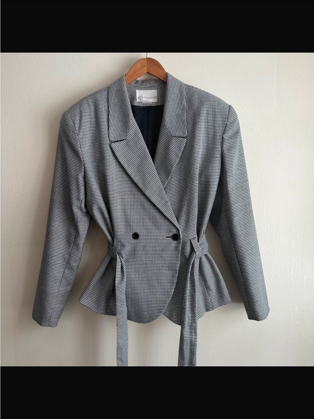 Vintage Tailored Black & White Tie-Waist Blazer